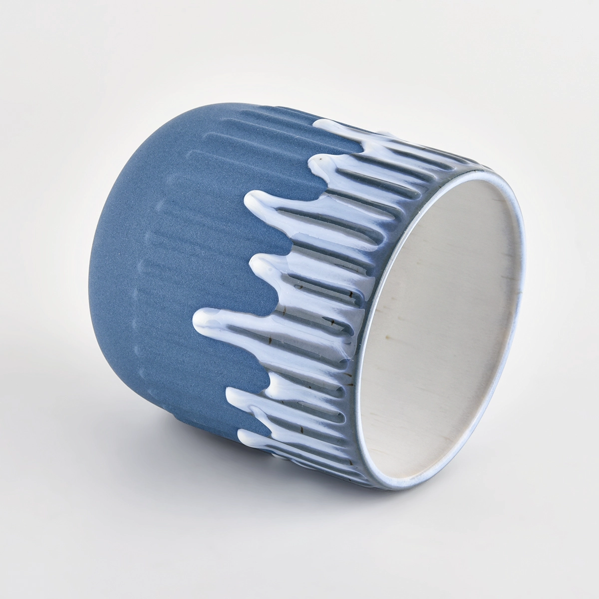 Strip pattern ceramic candle jars with lids from Sunny Glassware