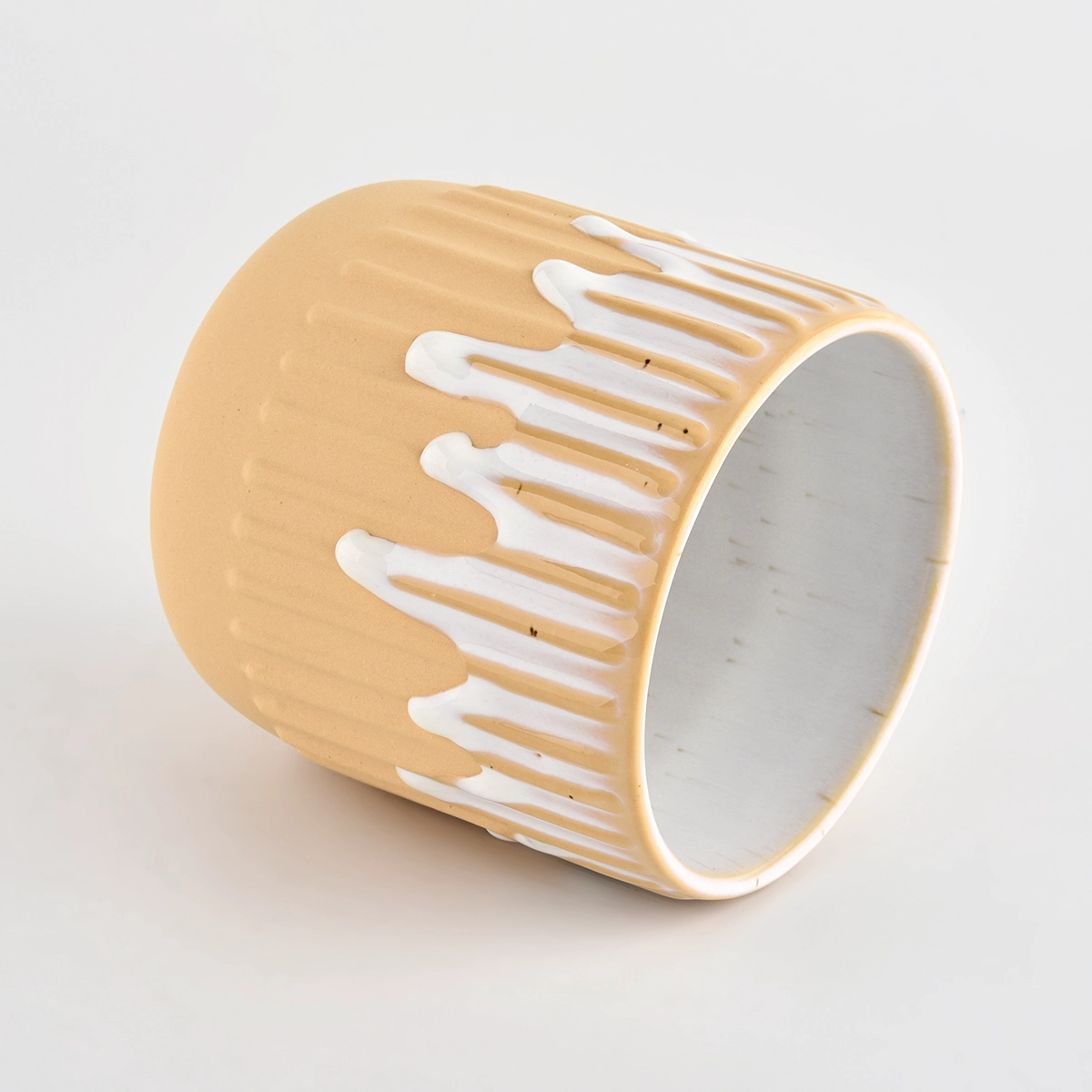 Strip pattern ceramic candle jars with lids from Sunny Glassware