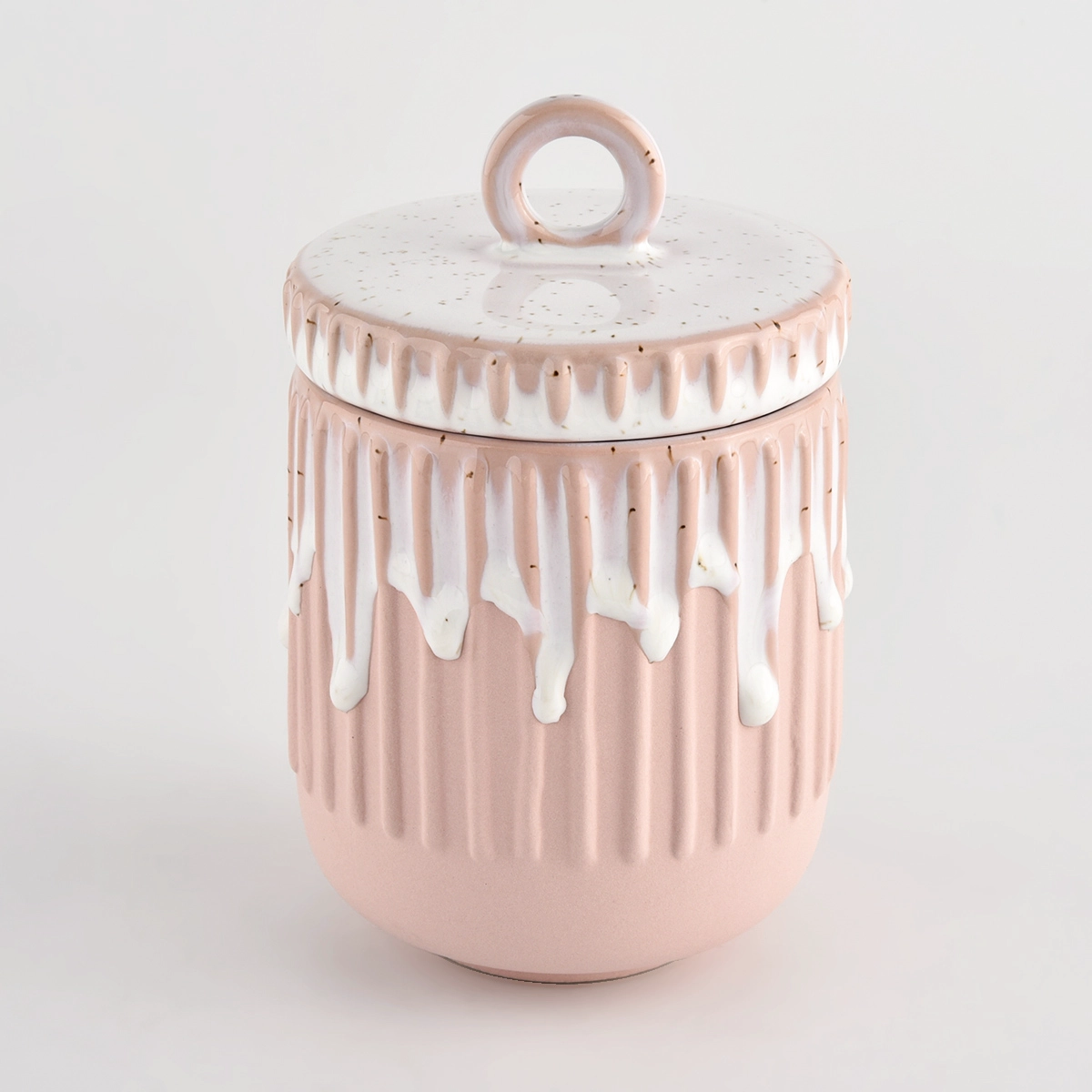 Strip pattern ceramic candle jars with lids from Sunny Glassware