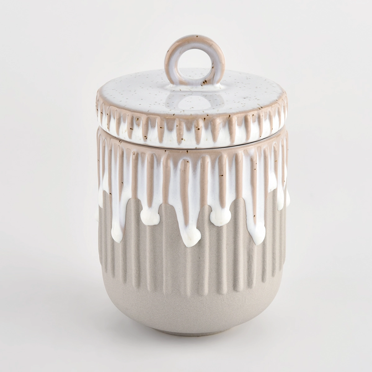 Strip pattern ceramic candle jars with lids from Sunny Glassware