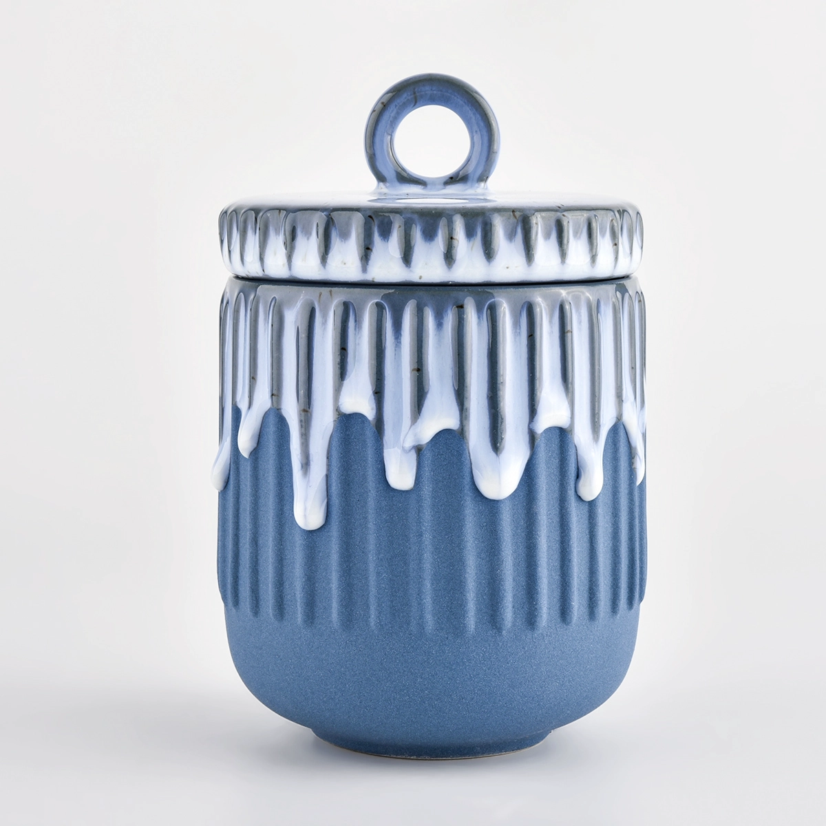 Popular 400ml blue ceramic candle holder with lids for home deco