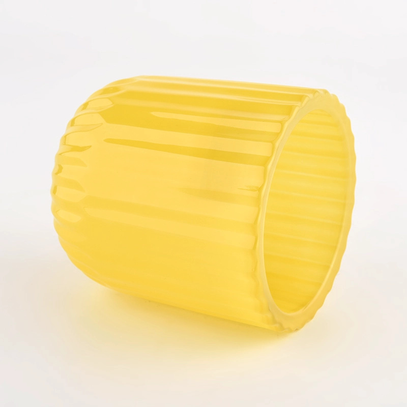 Unique shape glass candle holder with strip patterns