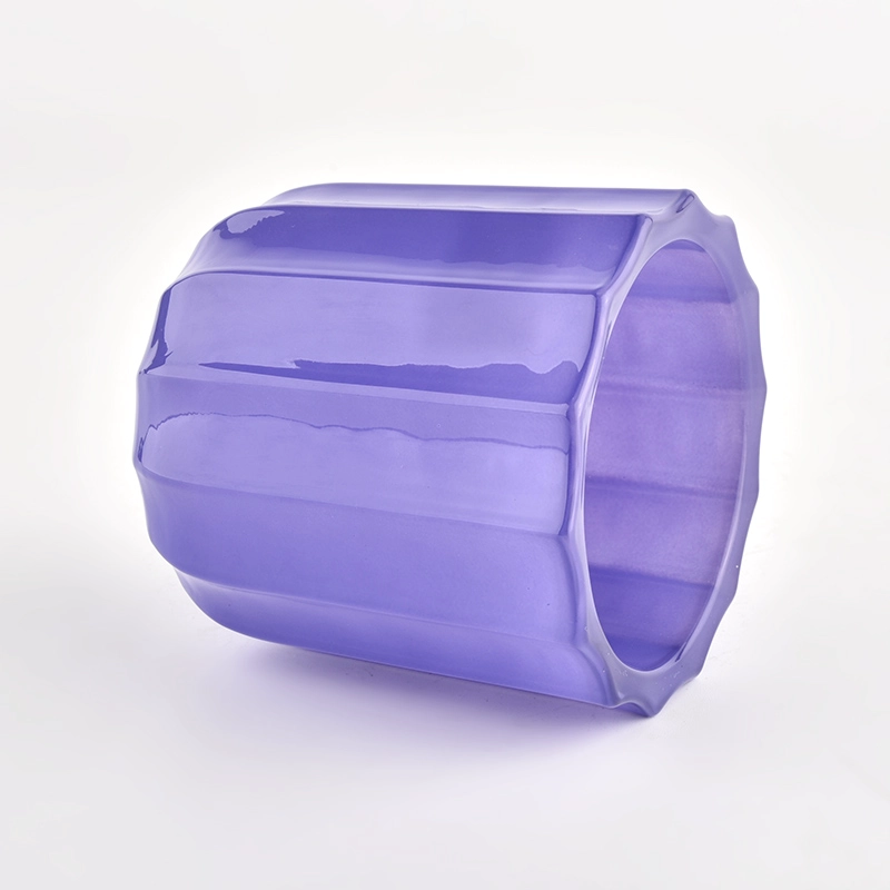 10oz thick wall glass candle jar with strip patterns 