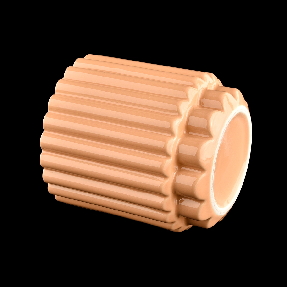 Custom ceramic candle jars with ribbed for 10oz candle filling Custom ceramic candle jars with ribbed for 10oz candle filling