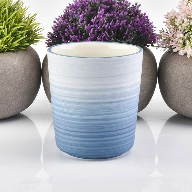 empty ceramic candle jars for candle making with light blue