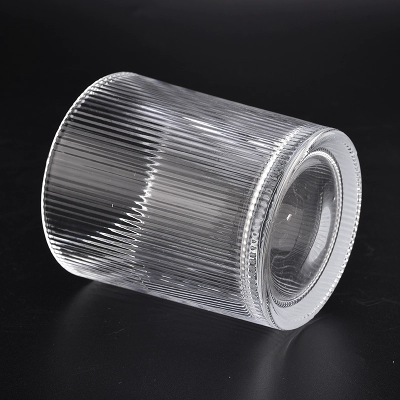 Round Vertical Stripes Candle Clear Glass Jar Wholesale
