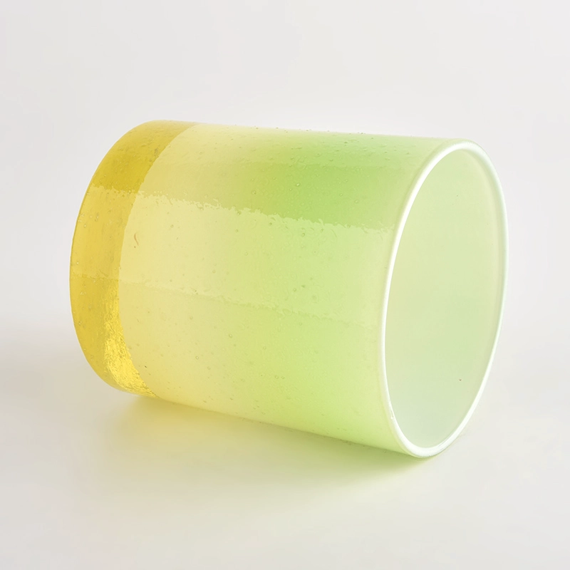 Popular gradient yellow and green color on 300ml glass candle jar for home deco Popular gradient yellow and green color on 300ml glass candle jar for home deco