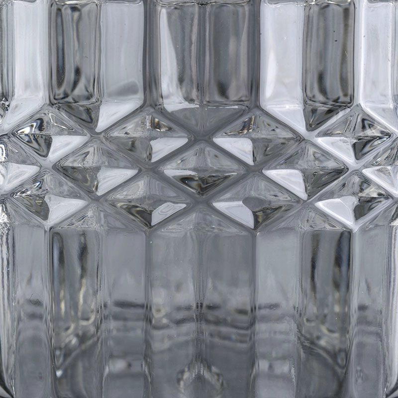 Luxury geo cut smoke color glass candle holder with match lids in bulk