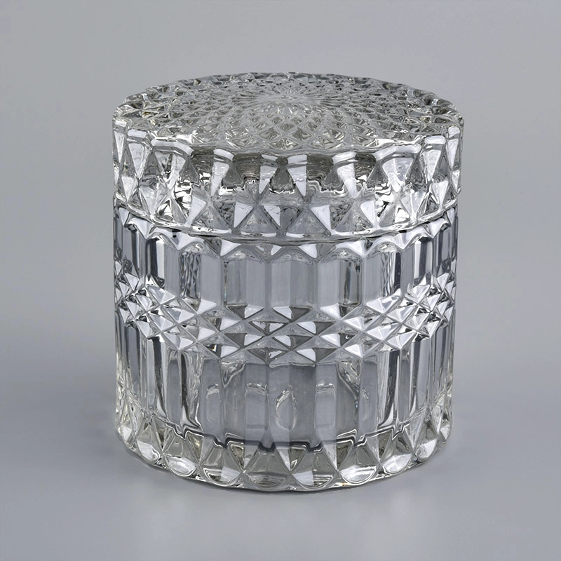 Luxury geo cut smoke color glass candle holder with match lids in bulk Luxury geo cut smoke color glass candle holder with match lids in bulk
