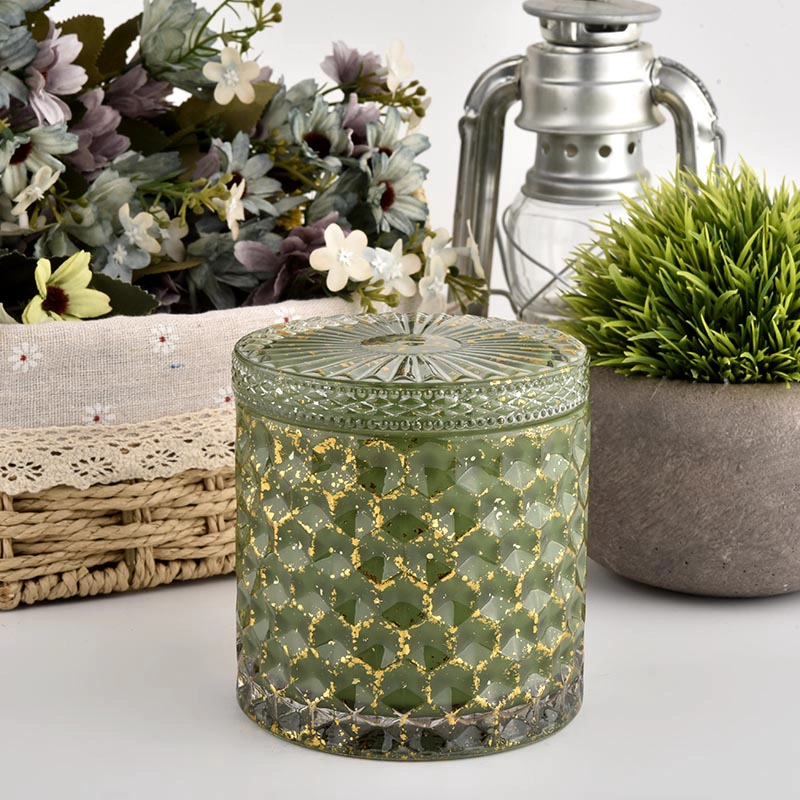 Home green with lids glass candleholders custom empty candle vessels Home green with lids glass candleholders custom empty candle vessels
