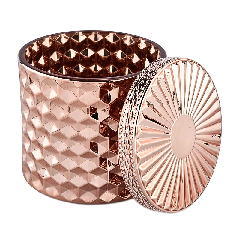 Iridescent Glass Candle Jar With Lids Holographic Glass Candle Holder Diamond Glass Candle Jar