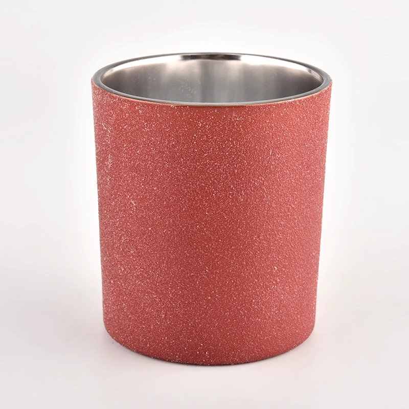 Luxury 10oz frosted red glass candle jars and candle holders