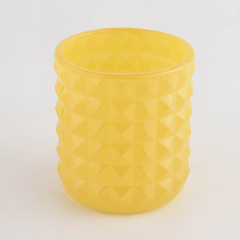 8oz glass candle vessel with emboss logo yellow glass jar supplier