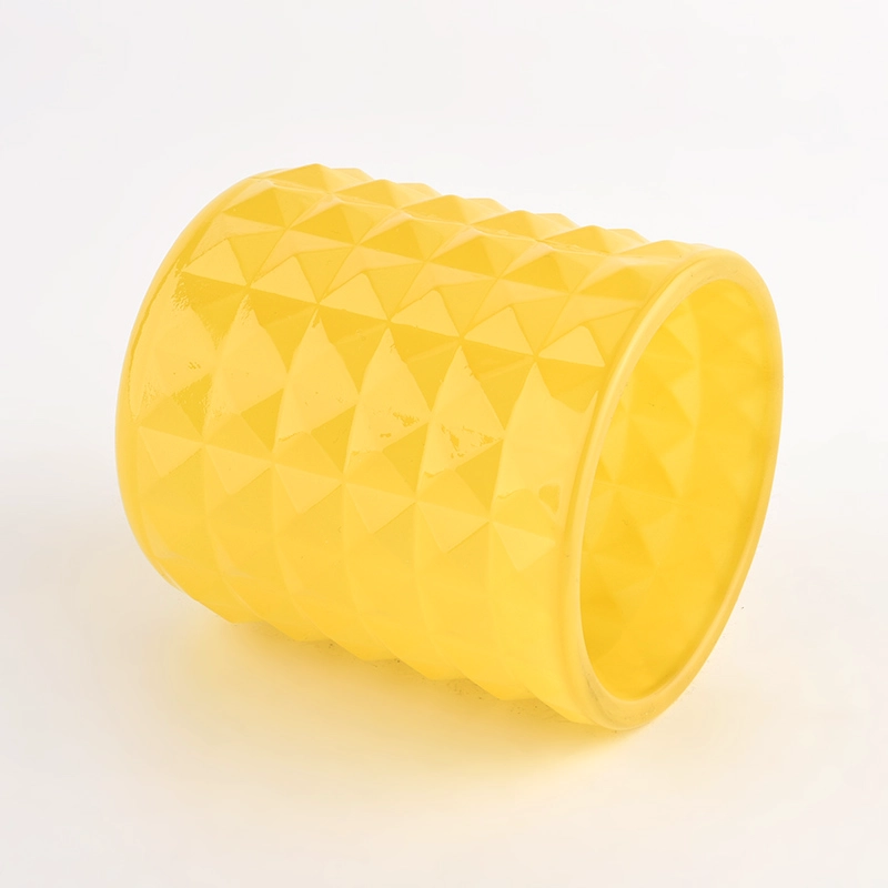 8oz glass candle vessel with emboss logo yellow glass jar supplier