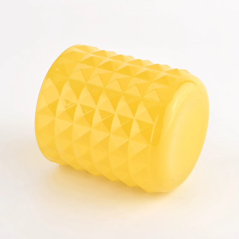 8oz glass candle vessel with emboss logo yellow glass jar supplier