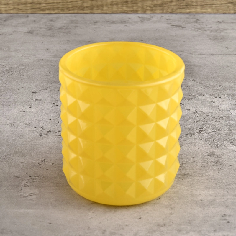 8oz glass candle vessel with emboss logo yellow glass jar supplier