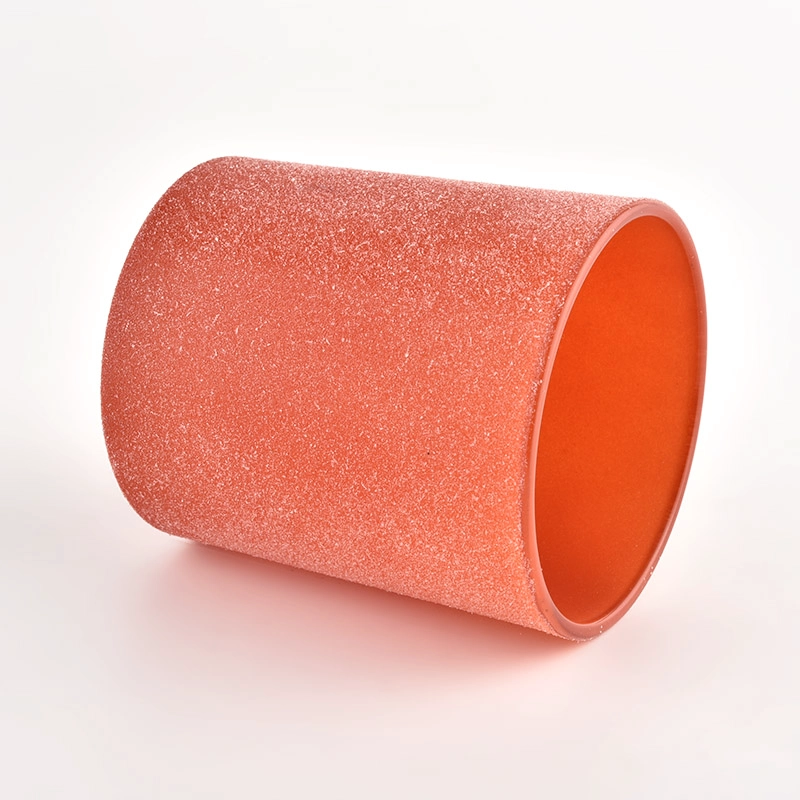 Wholesale Unique Round Bottom Luxury Orange Frosted Glass Candle Jars