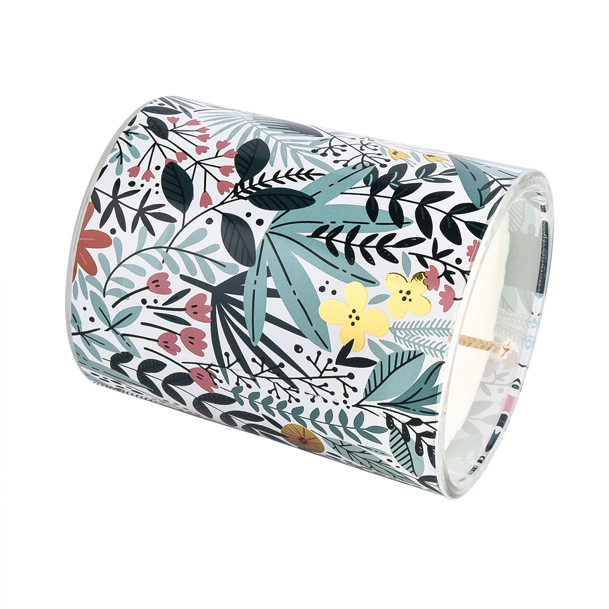glass vessels with decorative decal print, candle jars for spring season