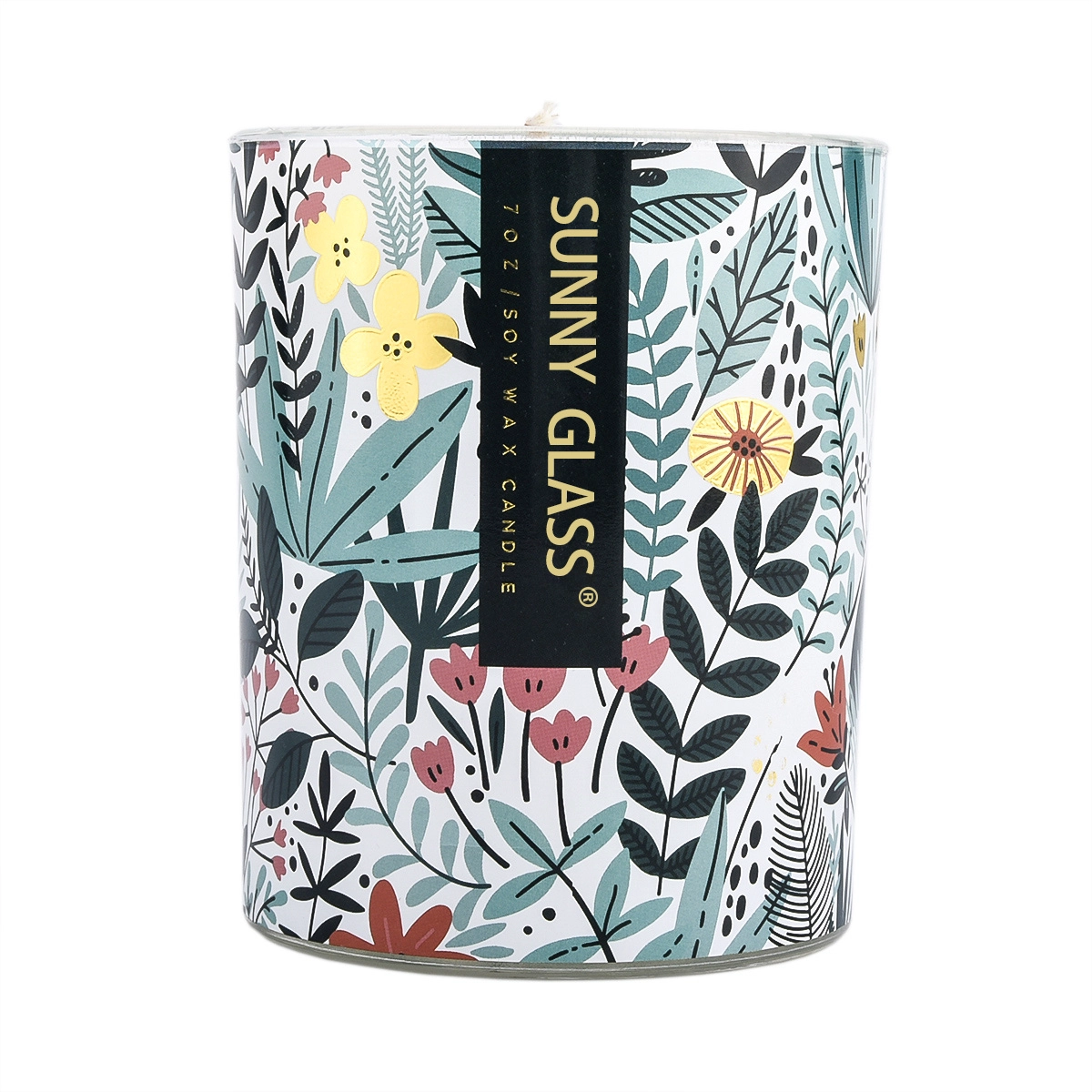 glass vessels with decorative decal print, candle jars for spring season