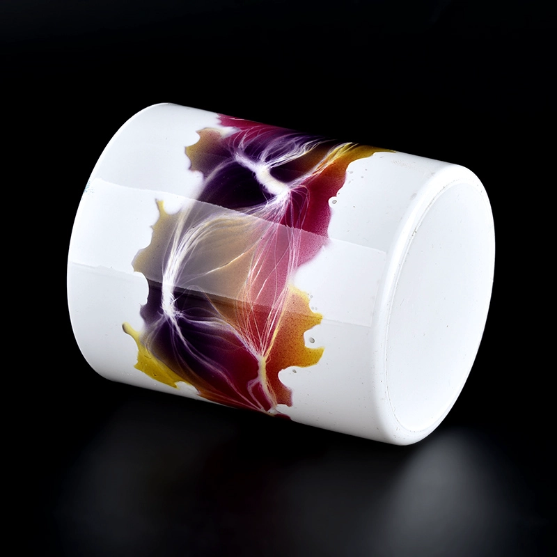 Luxury white glass candle jar colored handmade paint