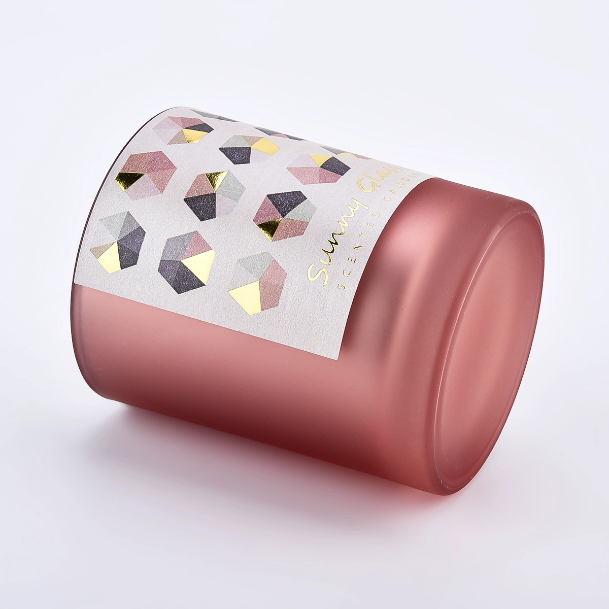 Luxury solid pink color candle jar glass na may decal na pakyawan