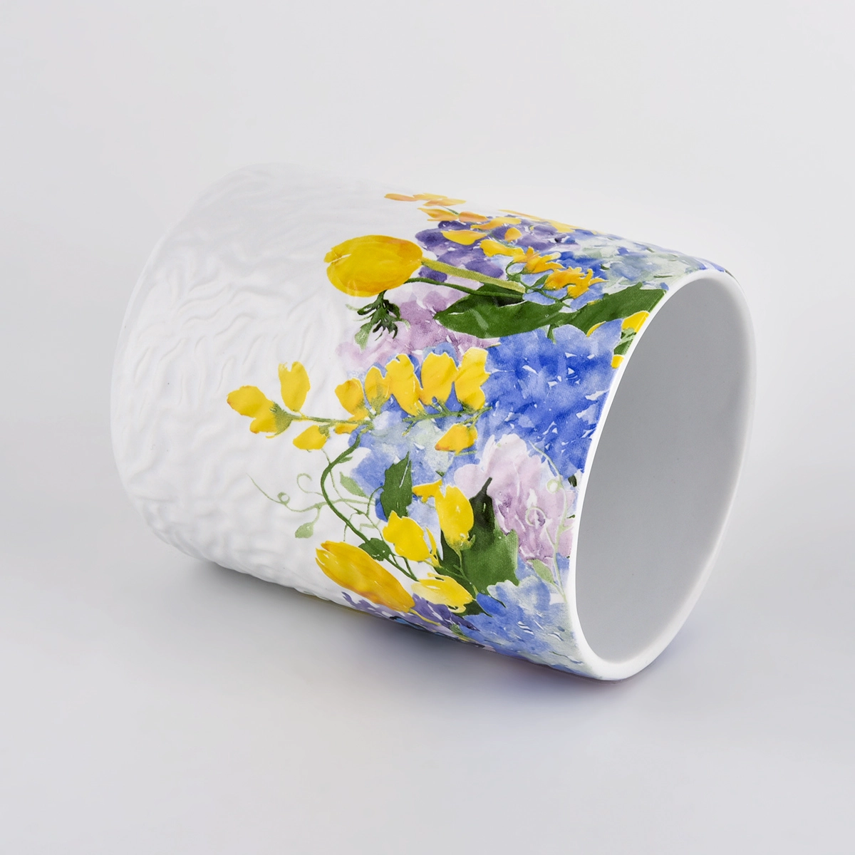 Wholesale 390 ML empty applique printing ceramic candle jars from Sunny Glassware