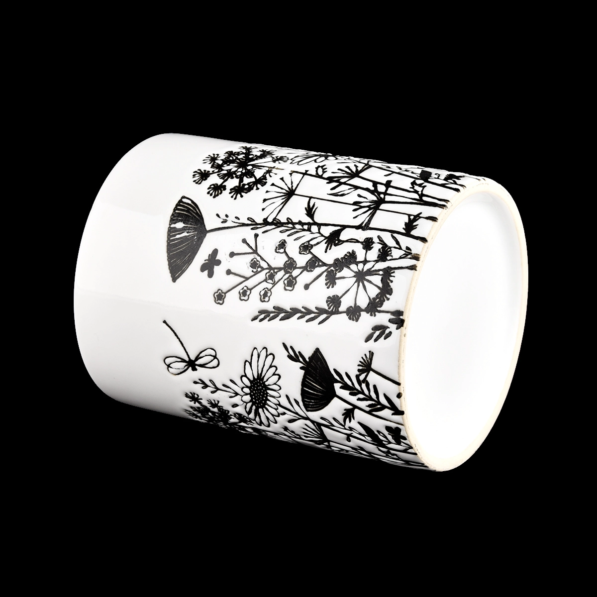12oz white ceramic vessel with black engraved printing