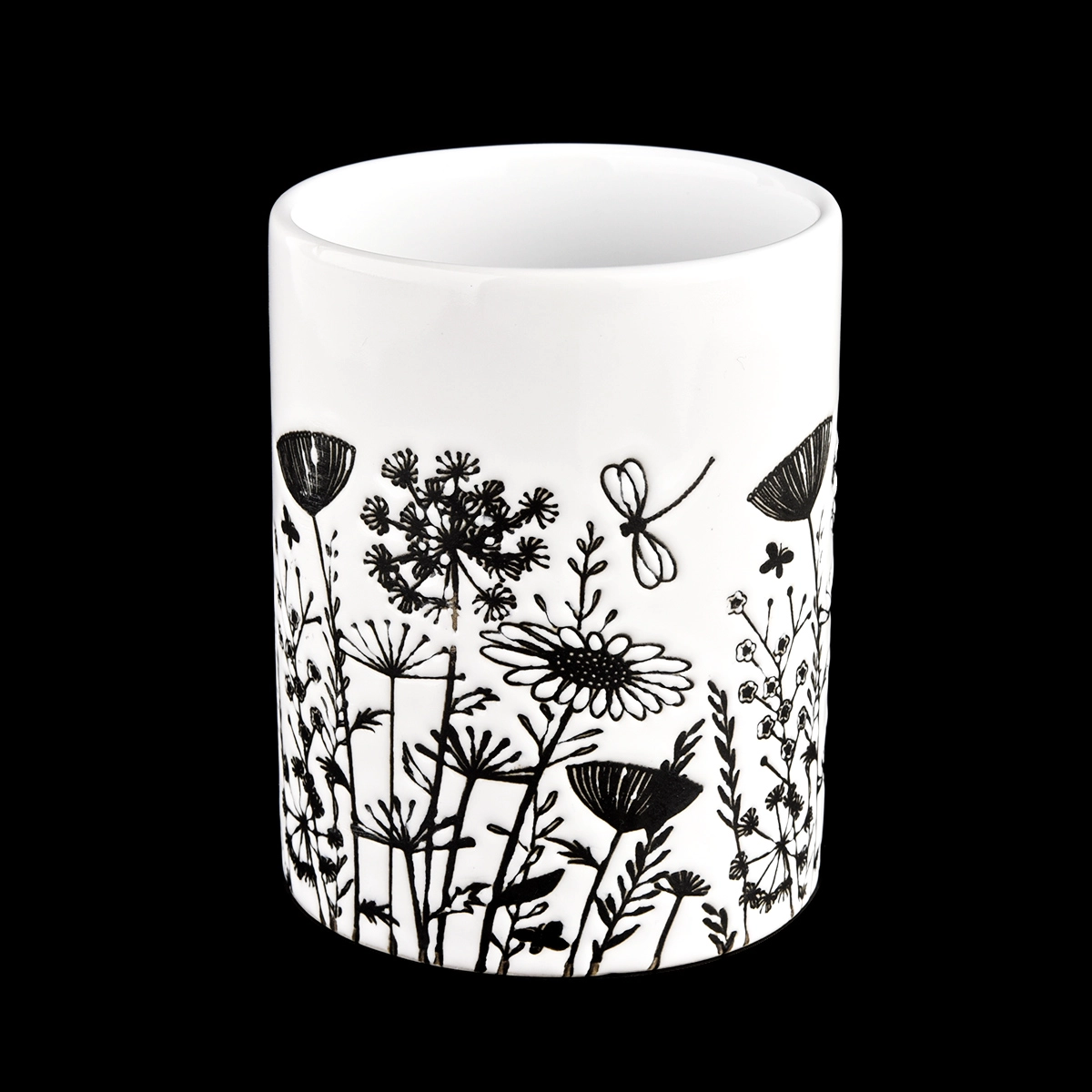 12oz white ceramic vessel with black engraved printing