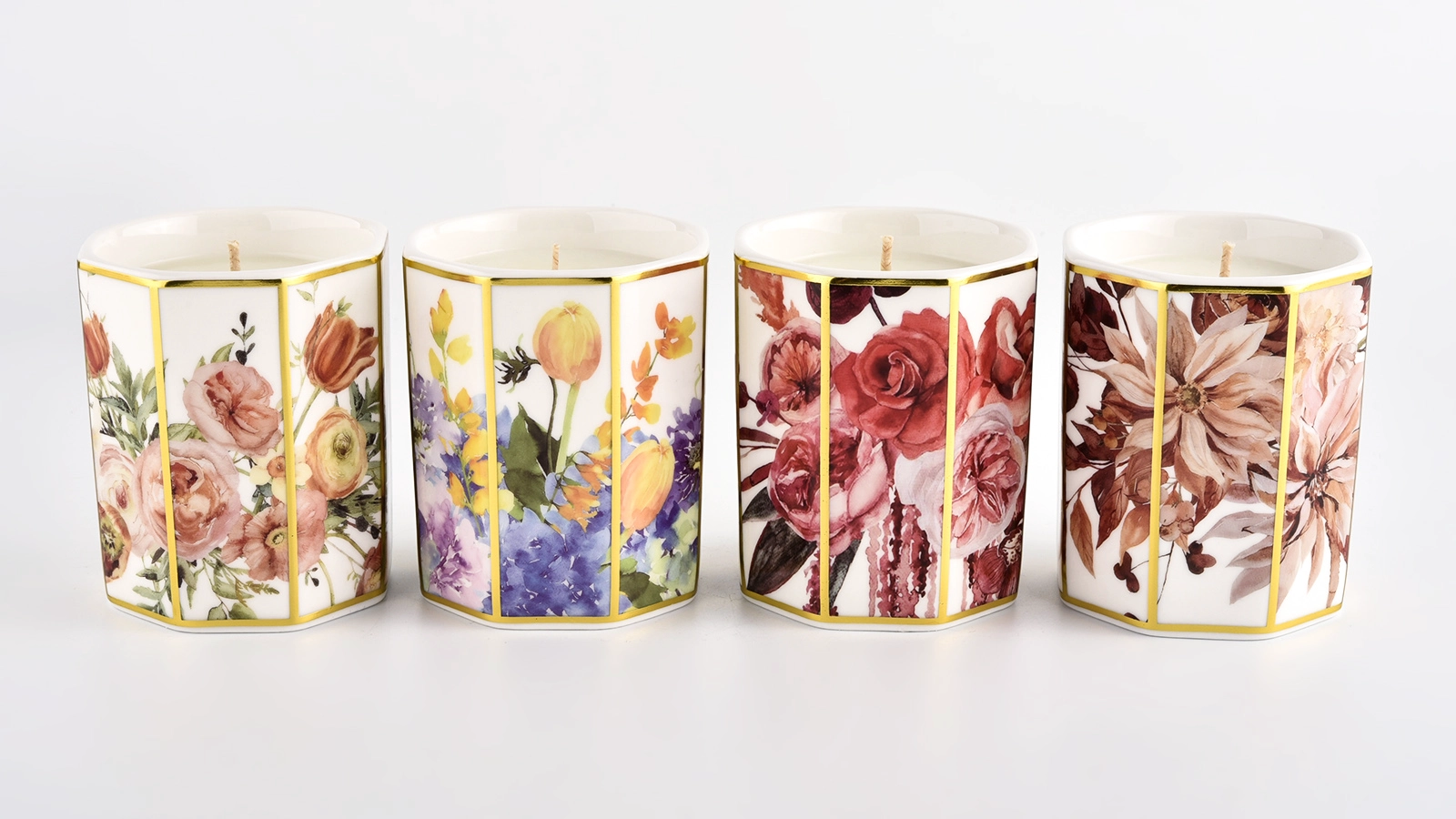 Wholesale 348 ML empty hexagon ceramic candle jars