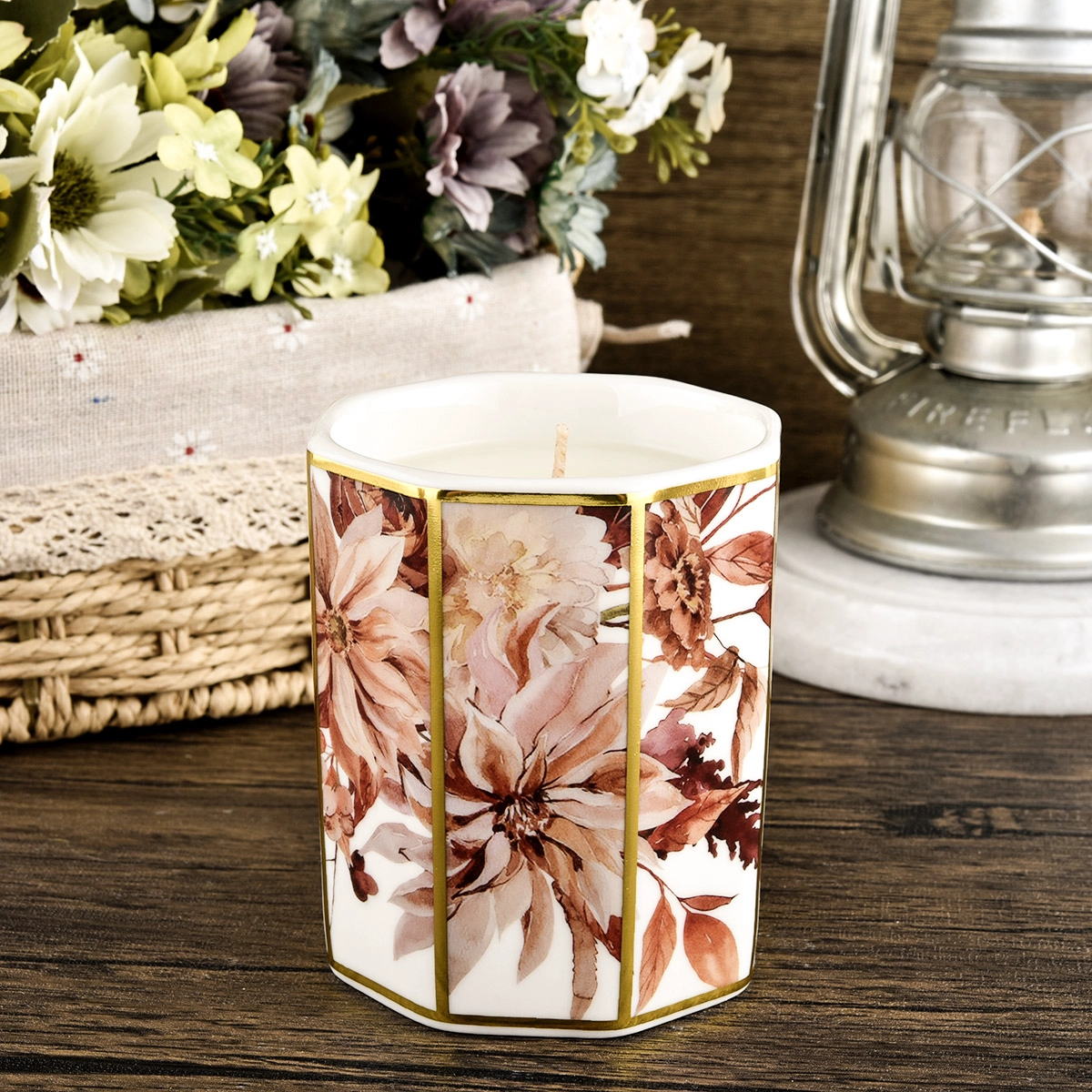 Nordic style hexagon ceramic candle jar