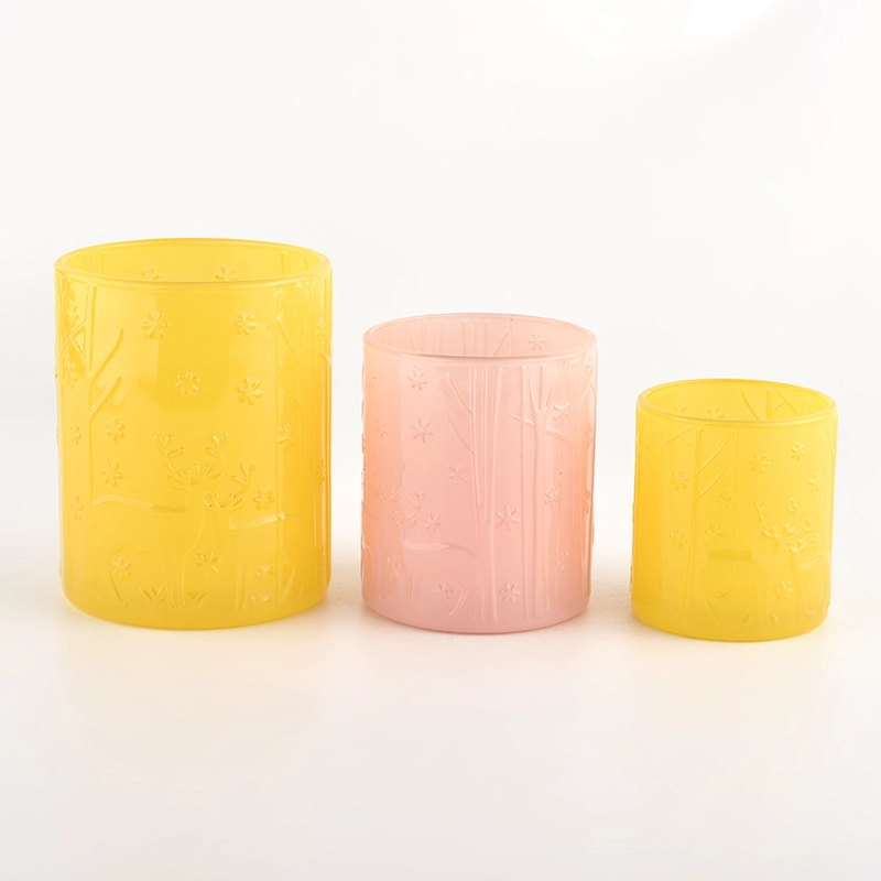 Unique pattern pink glass candle jar wholesale