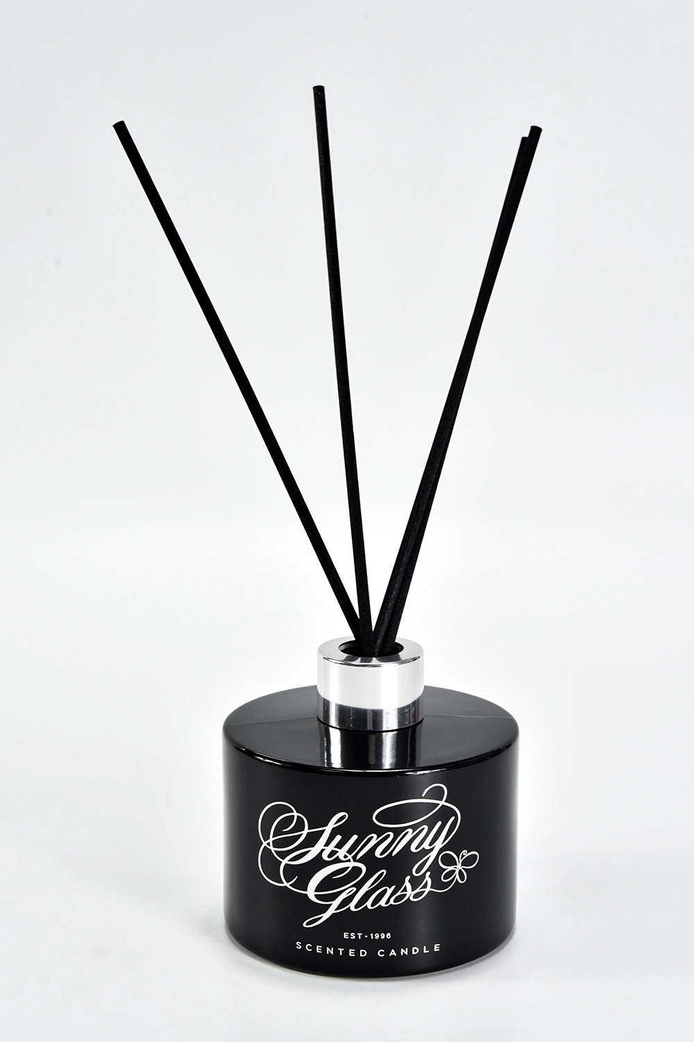 Custom Gift Set Black Glass Candle Holders with Black Glass Diffuser Bottle