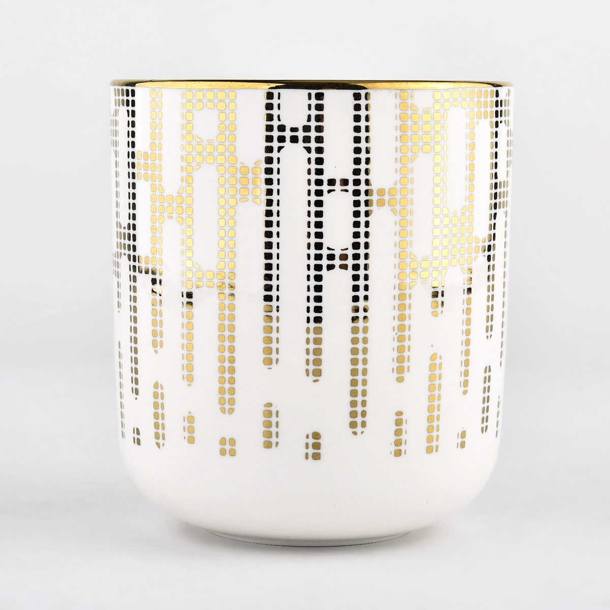 portacandele rotondo in ceramica con motivo oro di lusso