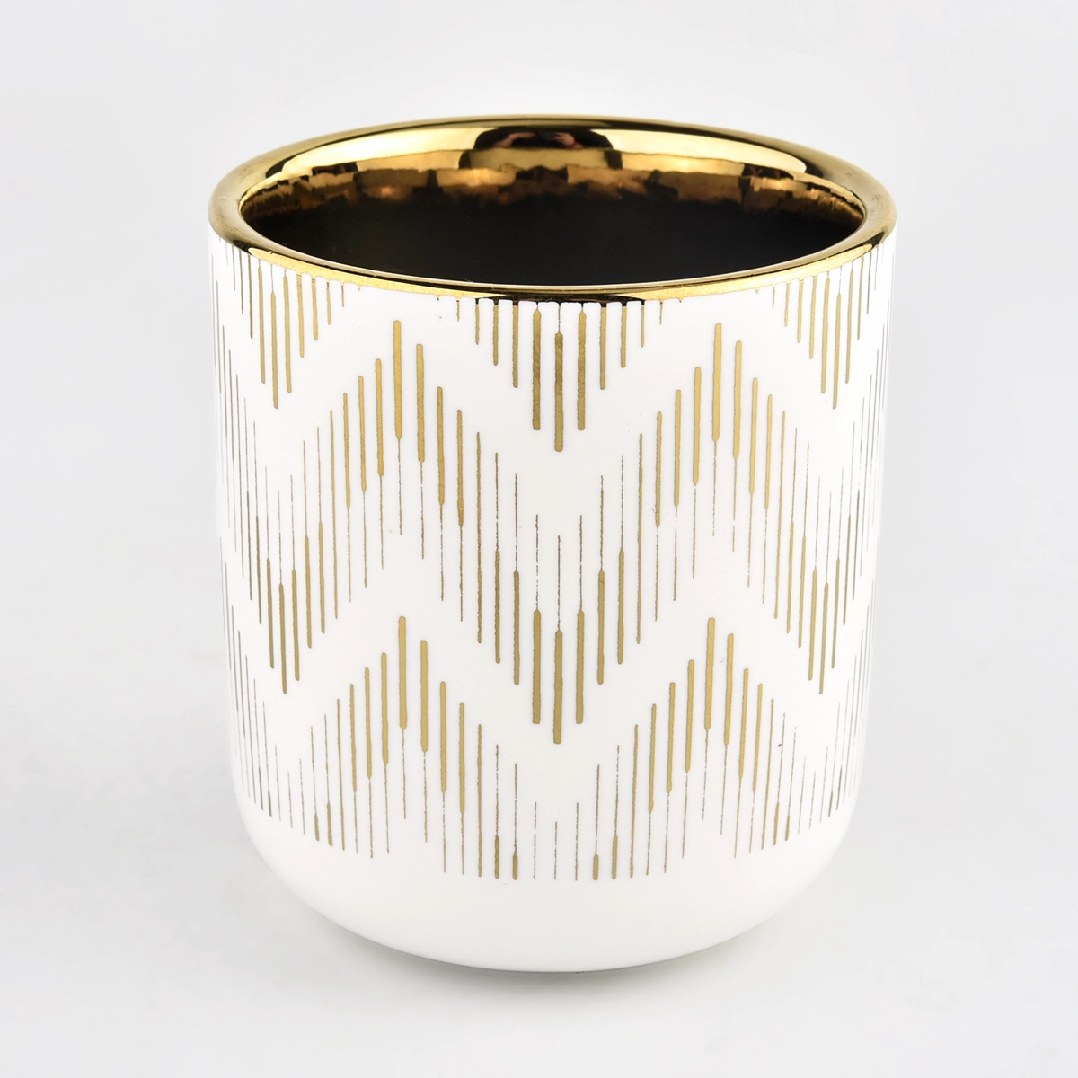 10oz white ceramic candle jar with gold artwork electroplating