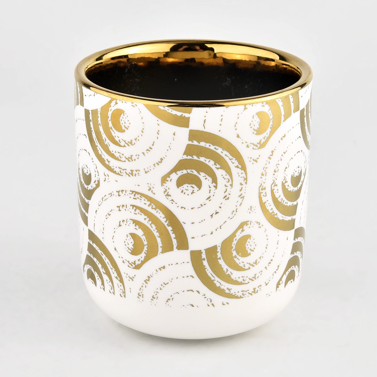 home decor glossy ceramic candle jar with gold electroplating