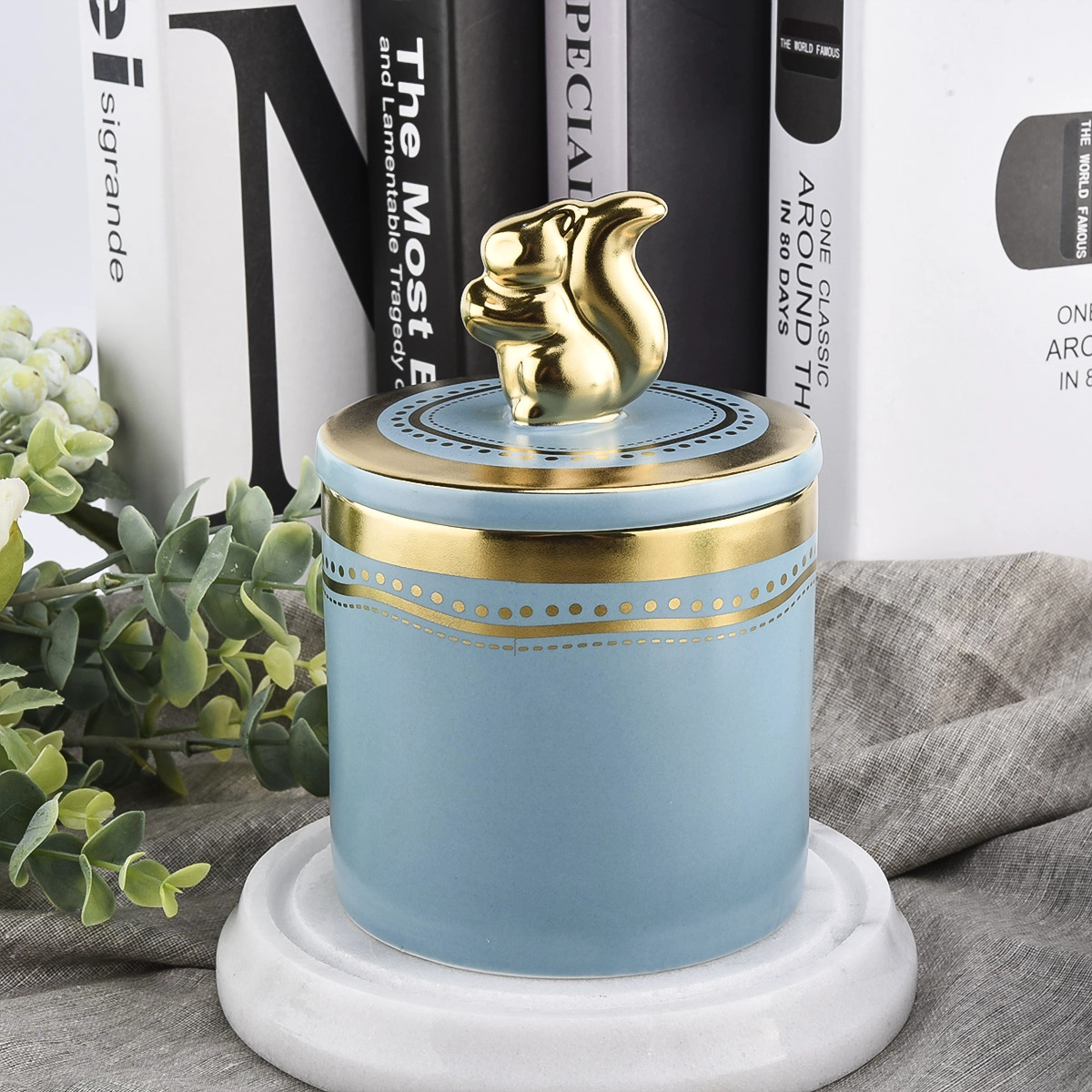Supplier 400ml 500ml home decor glazing ceramcie jar with gold rim painting Supplier 400ml 500ml home decor glazing ceramcie jar with gold rim painting