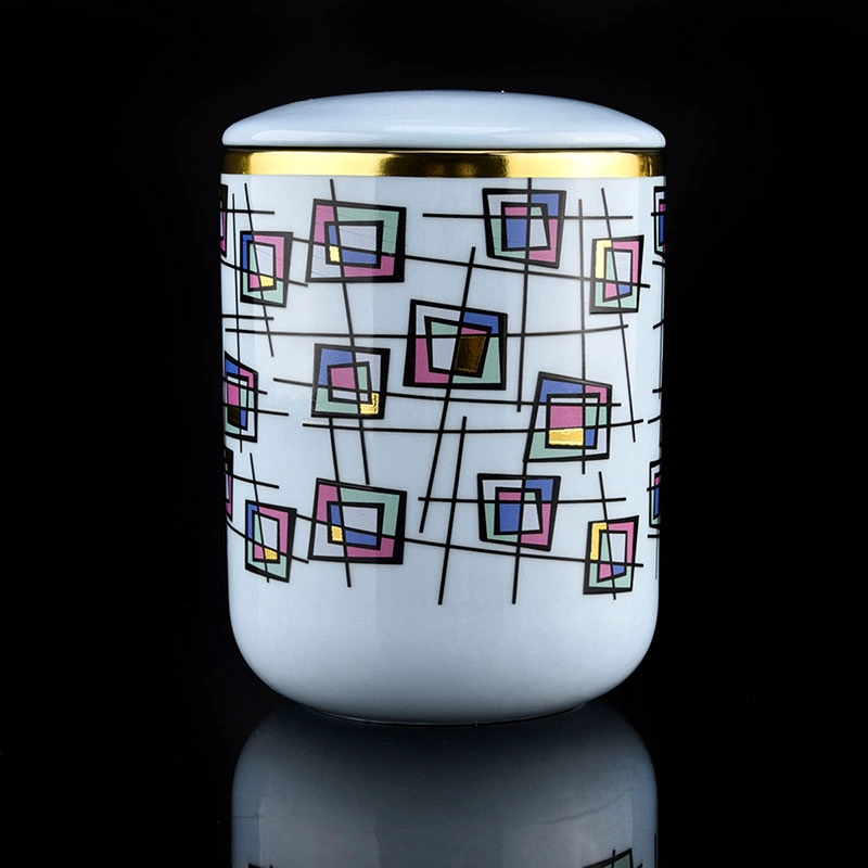 luxury artwork printing blue ceramic candle jar