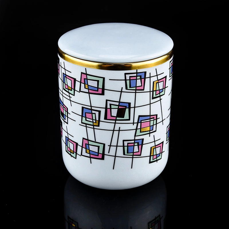 luxury artwork printing blue ceramic candle jar