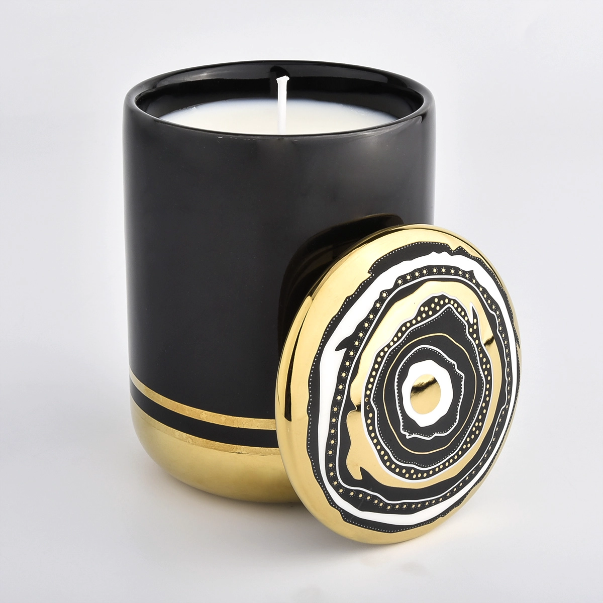 9oz black ceramic candle jar with hand paint lid