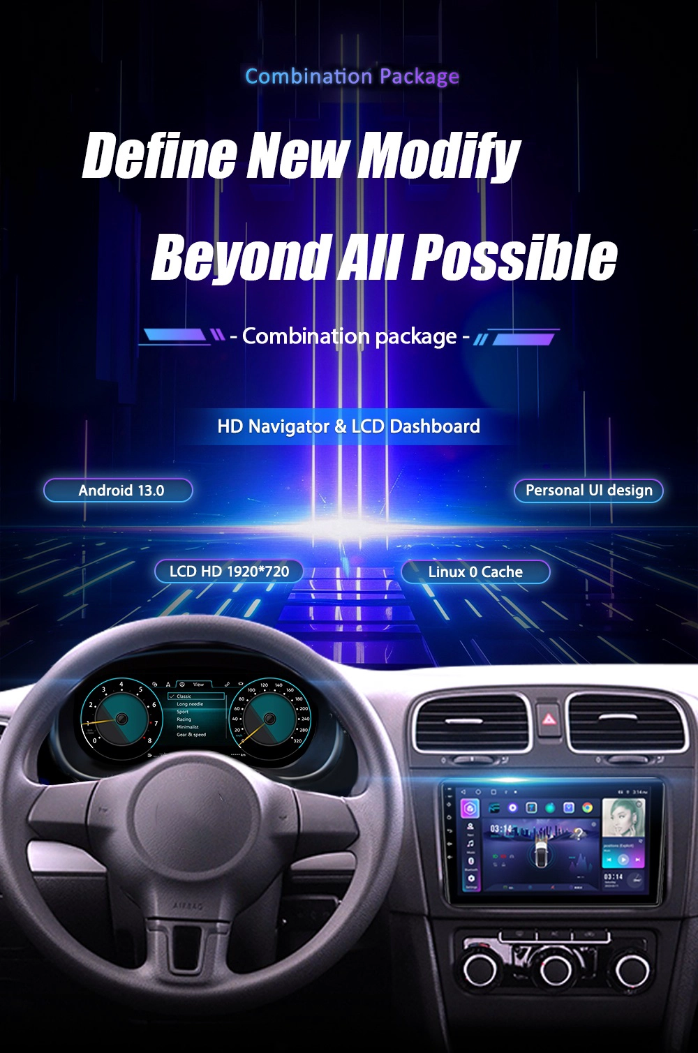 12.3 Inch LCD Digital Dashboard Cluster for VW Golf 4 1997-2003 Years Instrument Panel Cockpit 5.