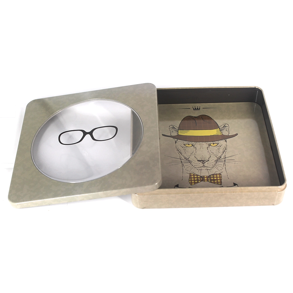 Chine Boîte en fer blanc avec fenêtre de stockage de biscuits carrés sur mesure, boîte en métal pour bonbons, cadeau fabricant