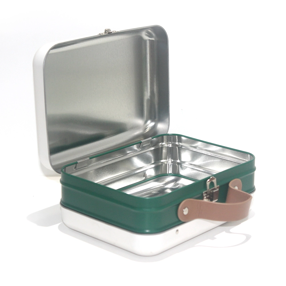 China Custom Printed Starbuck Rectangle Gift Handle Tin Box Biscuit Cookie Food Storage Metal Canister manufacturer