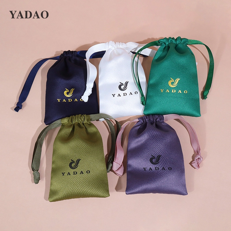 colorful shiny satin silk high quality custom drawstring jewelry accessory packaging small pouch bag