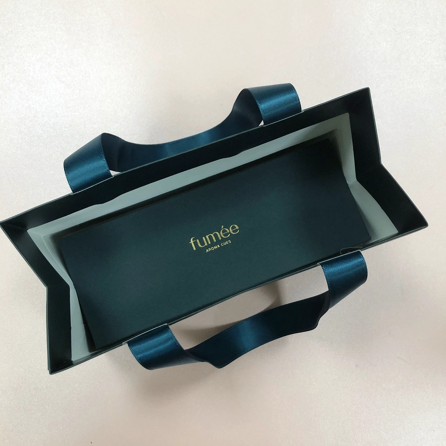 Yadao green printing paper bag with ribbon handle