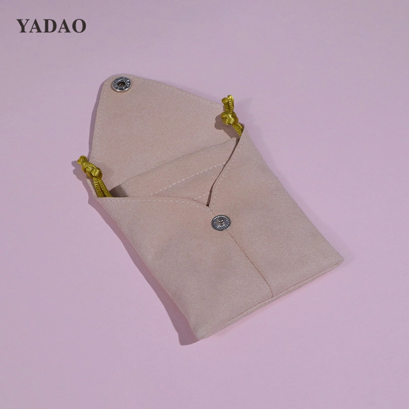 sac de pochette d'emballage de bijoux à pression en microfibre rose