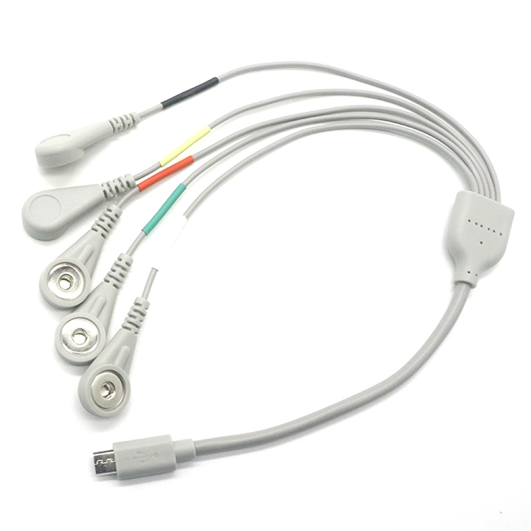 China Graues Micro-USB-5P-auf-4-mm-Buchse-5-in-1-EKG-Snap-USB-Kabel für EMS-Geräte Hersteller