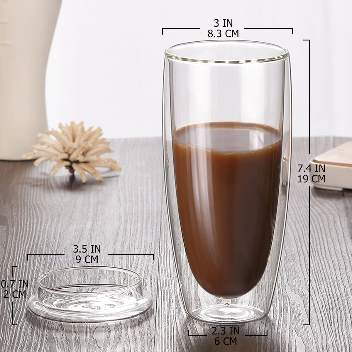 コーヒー用のふた付き20OZホウケイ酸ガラスカップ