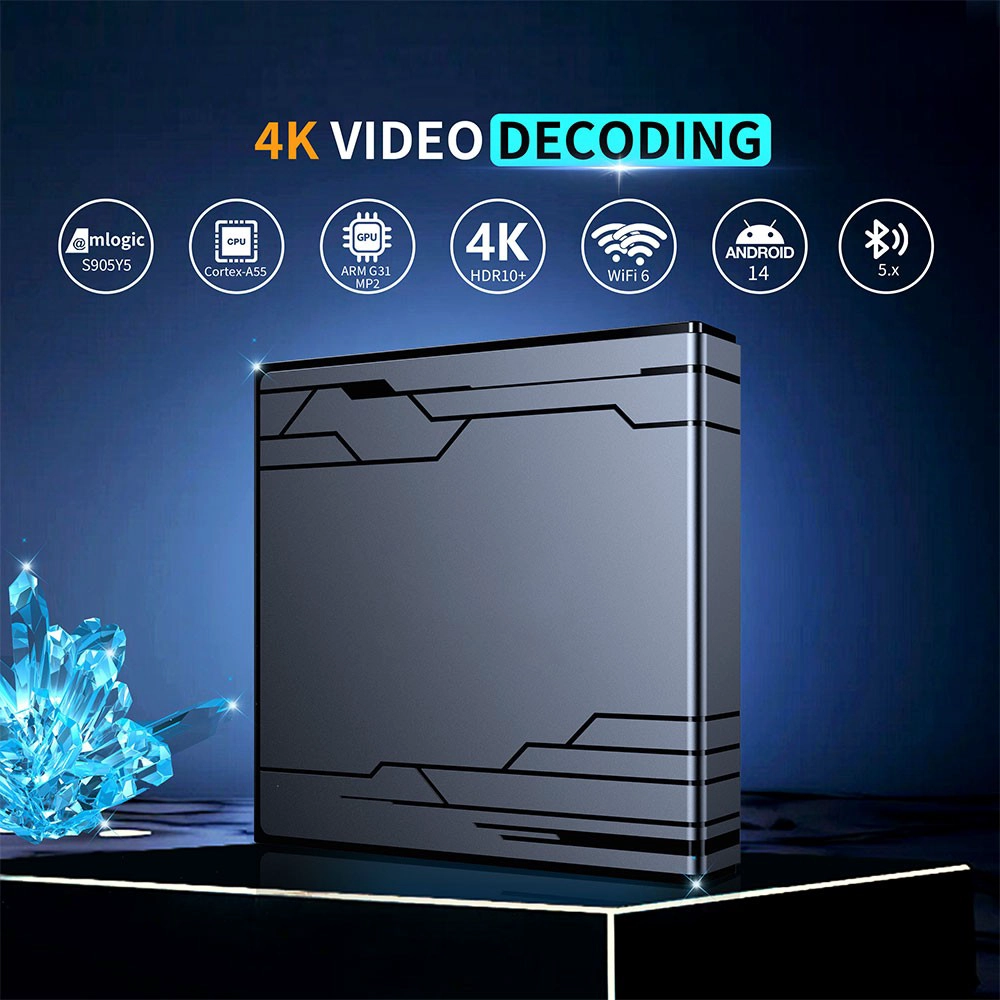 Amlogic S905Y5 Quad Core ARM G31 MP2 GPU Android 14 WiFi 6 4K ULTRA HD AV1 HDR10+ Smart TV Box Amlogic S905Y5 Quad Core ARM G31 MP2 GPU Android 14 WiFi 6 4K ULTRA HD AV1 HDR10+ Smart TV Box