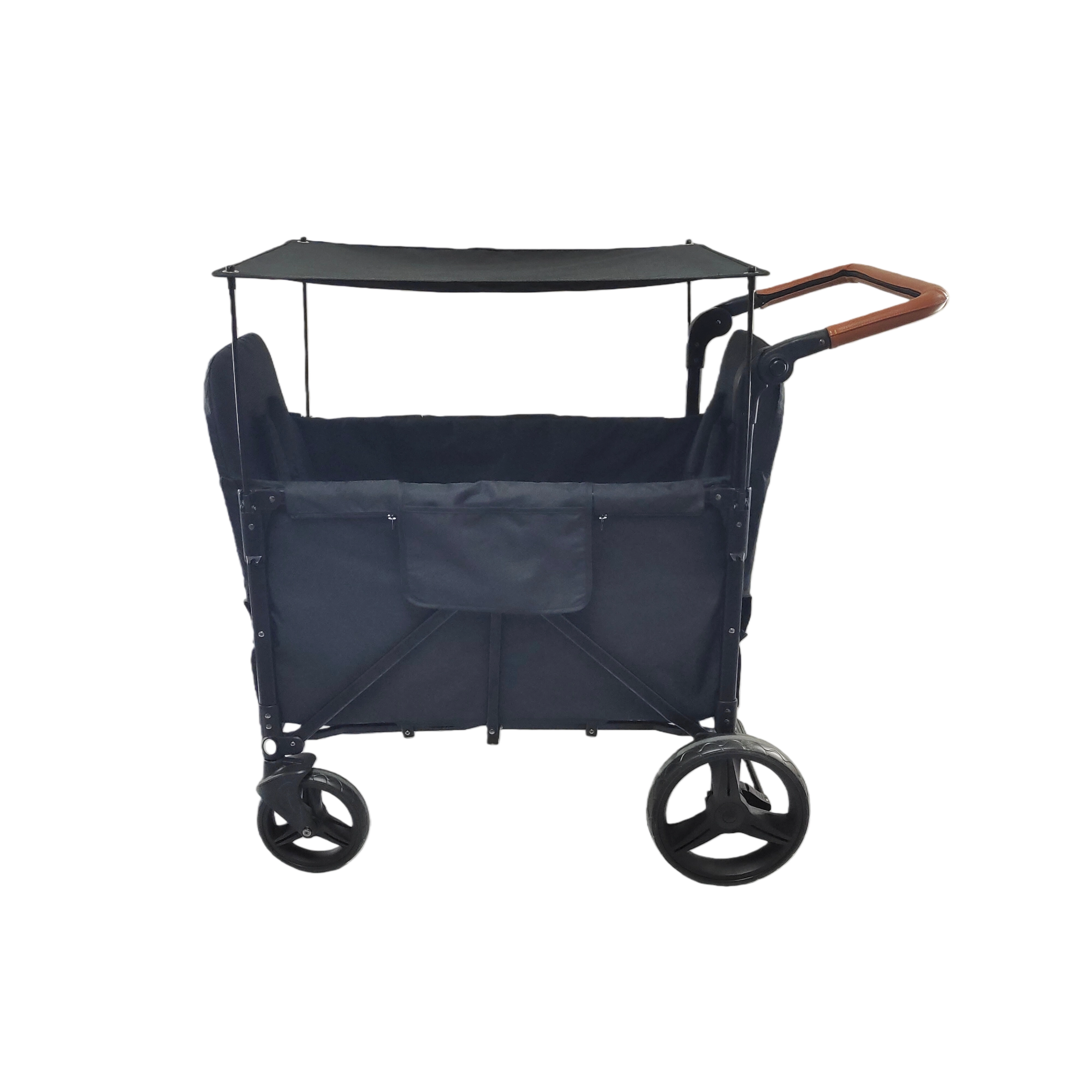 China Foldable 2-Seater Baby Wagon Stroller with Integrated Seats, All-Terrain Wheels & Sun Canopy, Outdoor Kids Pull-Along Cart manufacturer