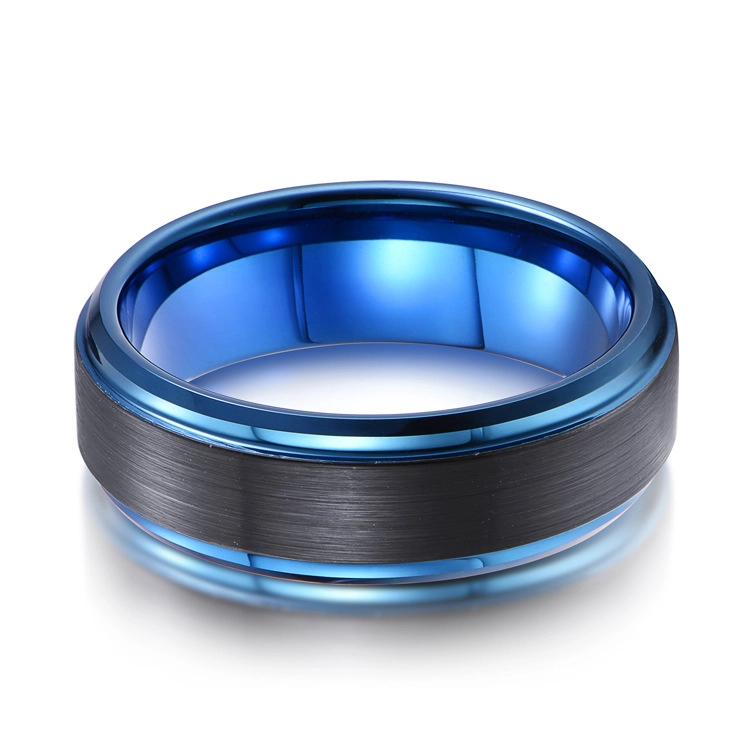 Hohe Qualität Zwei getönte Wolframkarbid Ring Satin gebürstet Schwarzes und blaues Plattiert Wolfram Hochzeitsband China Lieferant